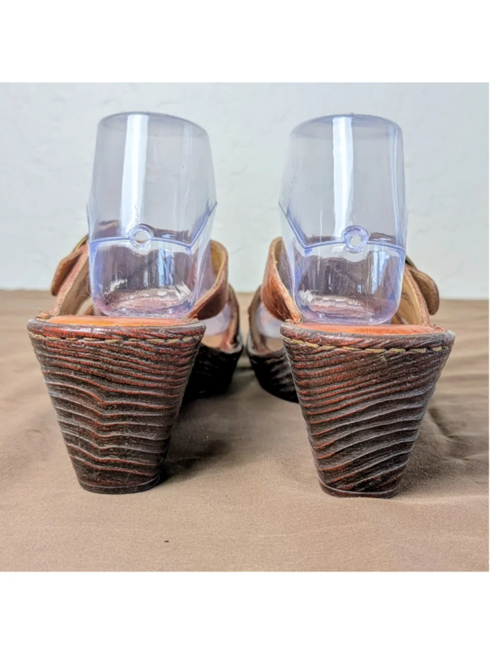 Born Women’s Brown Leather Slide Sandals Size 10 / 42 Handcrafted Boho Wedges